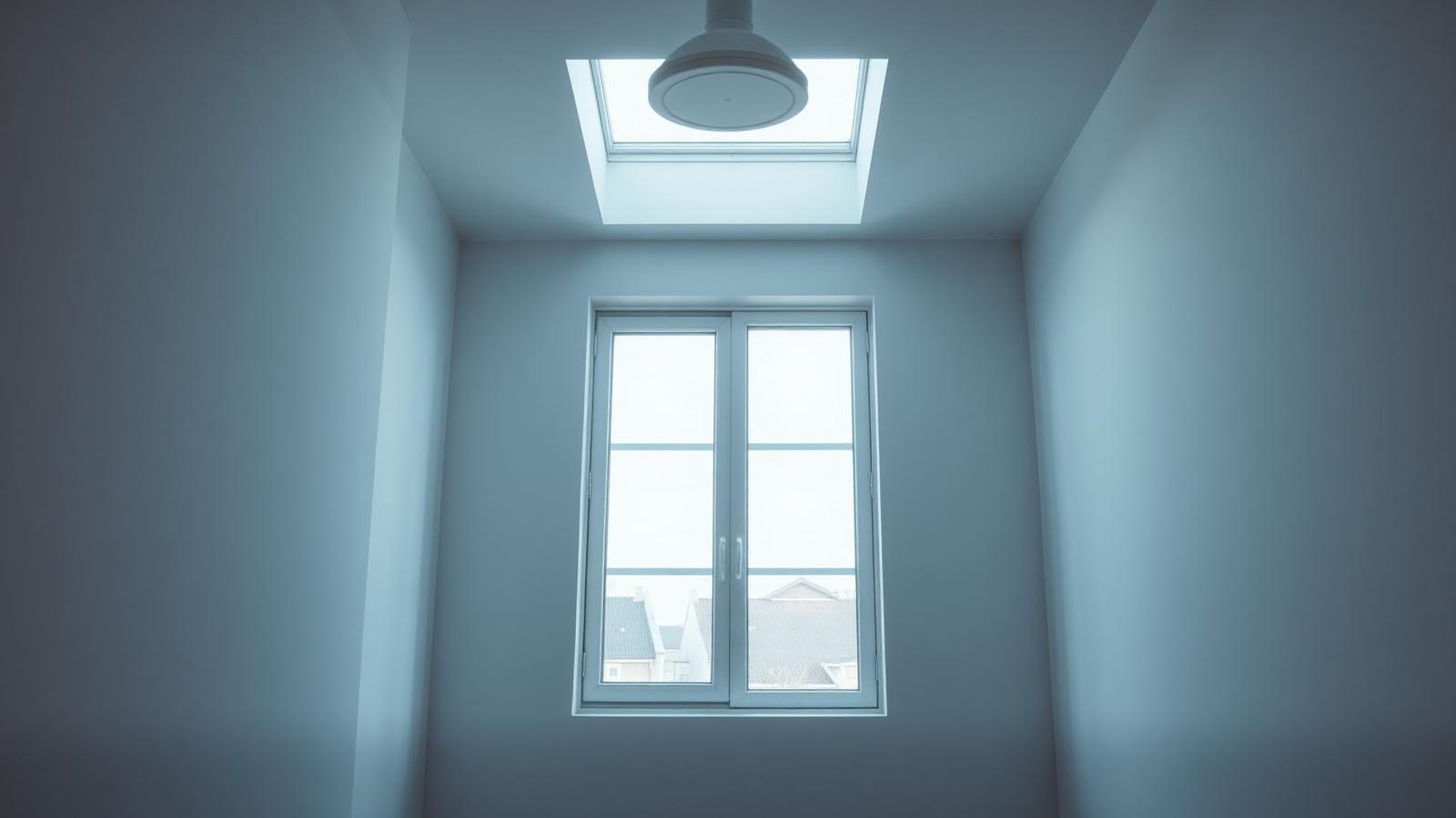 Pièce de logement lumineuse avec fenêtre et puits de lumière, ventilation naturelle