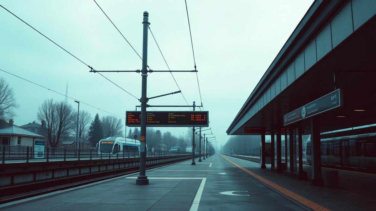 Quai de correspondance tram et bus avec panneaux d'information voyageurs
